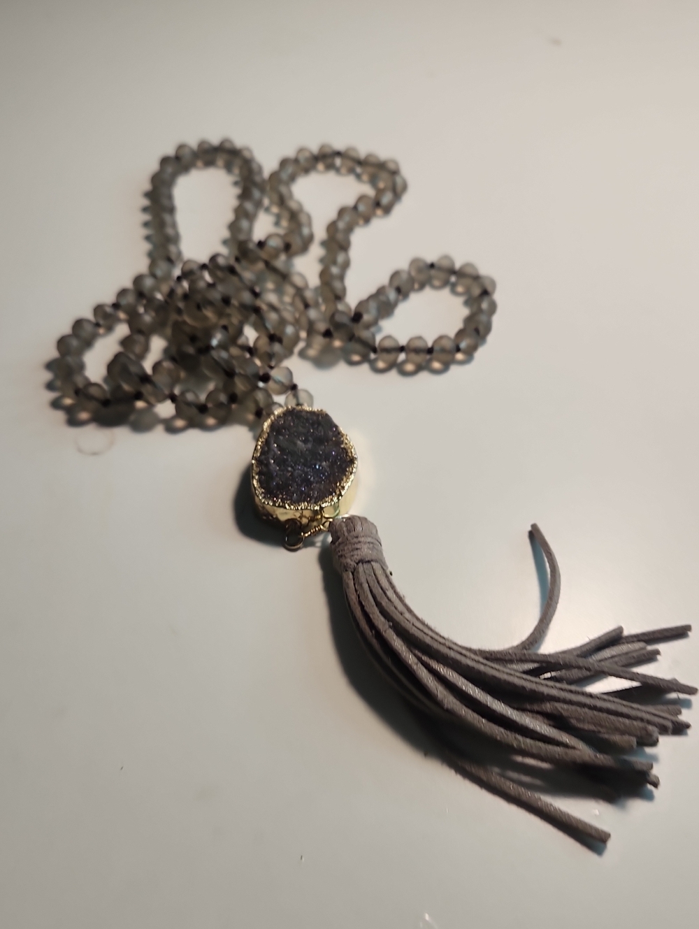 Gray Druzy Pendant Tassel Necklace - Women Jewelry